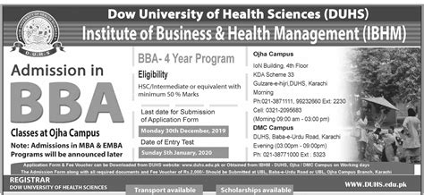 Dow University Of Health Sciences Bba Admissions 2019 Resultpk