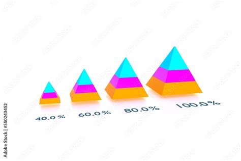 Pyramid chart moves up. Colored pyramid chart with three levels and percentages signs. Business ...