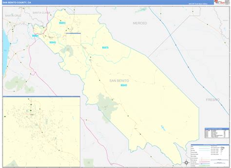 San Benito County CA Zip Code Wall Map Basic Style By MarketMAPS