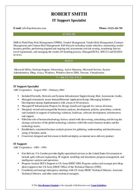 It Support Specialist Resume Sample