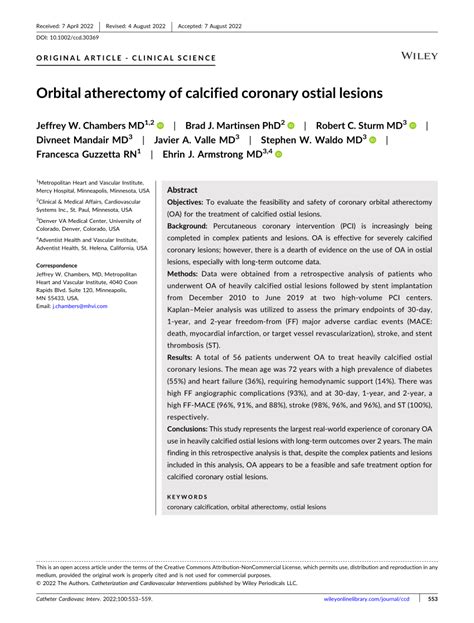 Pdf Orbital Atherectomy Of Calcified Coronary Ostial Lesions