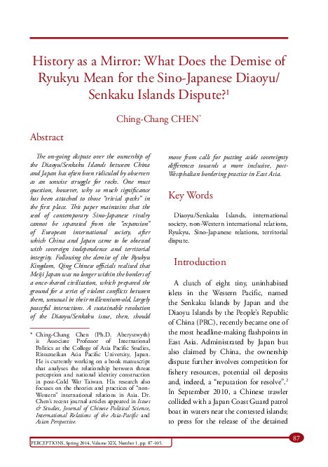 (PDF) History as a Mirror: What Does the Demise of Ryukyu Mean for the Sino-Japanese Diaoyu ...