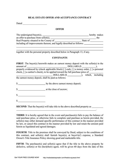 Offer And Acceptance Form Fill Online Printable Fillable Blank