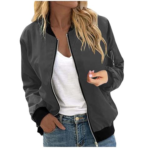 JURANMO Solid Color Jackets for Women Lightweight Zip Up Bomber Jacket