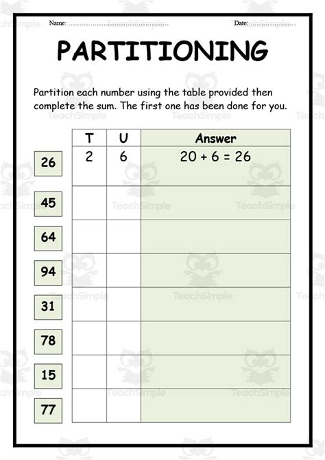 Partitioning Place Value Worksheet By Teach Simple