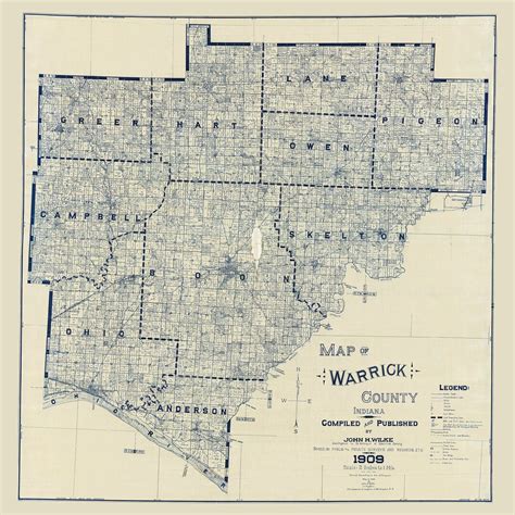 1909 Farm Line Map Of Warrick County Indiana Etsy