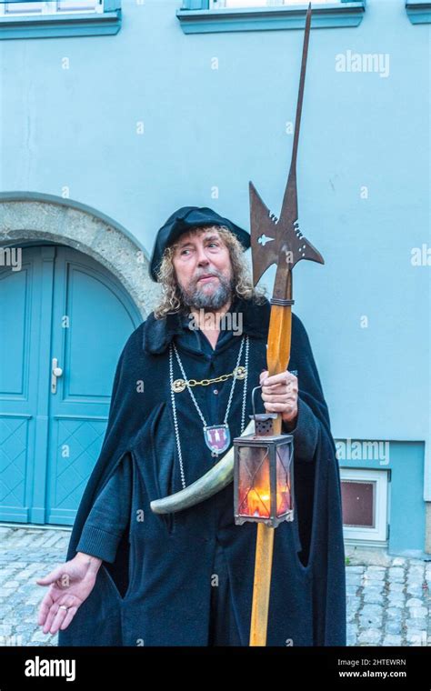 Night watchman tour in Rothenburg ob der Tauber, Germany Stock Photo ...