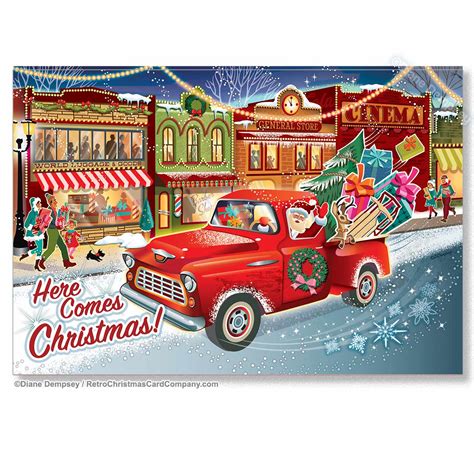 Santas Classic Pickup Truck Christmas Cards – Retro Christmas Cards