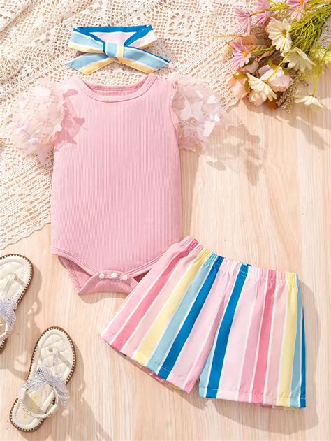 Infant Toddlers Rainbow Color Summer Outfit Fabric Temu New Zealand