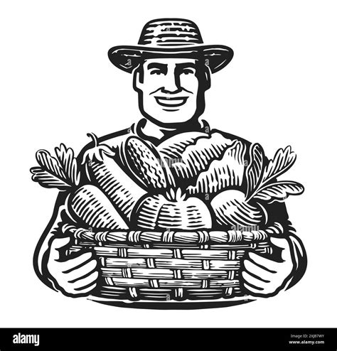 Farmer Man Holding Basket Full Of Fresh Raw Vegetables Farm Organic