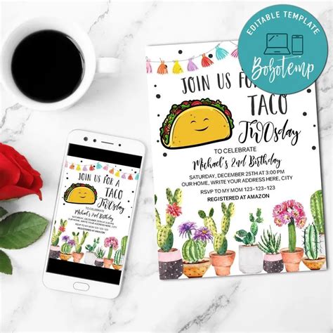 Taco tuesday Invitation Customizable Template Instant Download | Bobotemp