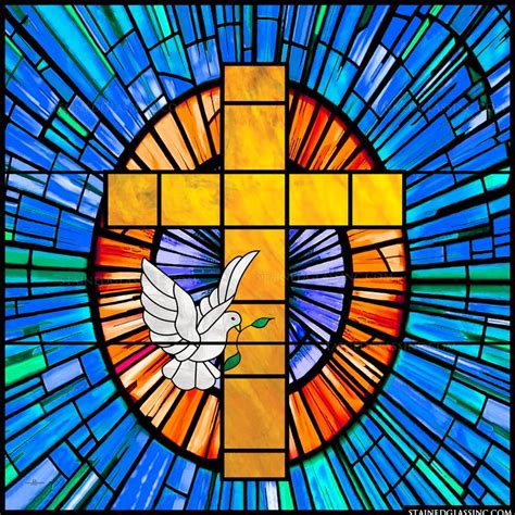 "Holy Cross with Dove" Religious Stained Glass Window