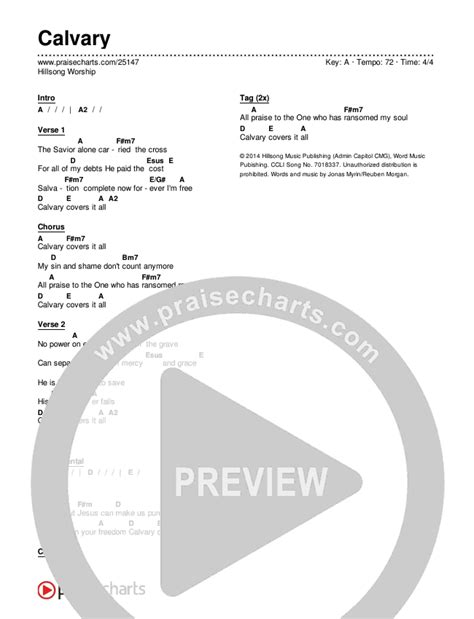 Calvary Chords Pdf Hillsong Worship Praisecharts