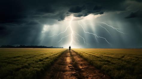 Premium AI Image | Lightning struck near a person during a severe ...