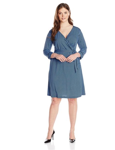 Jones New York Womens Plus Size 34 Sleeve Wrap Dress With Tie Belt At Amazon Womens Clothing