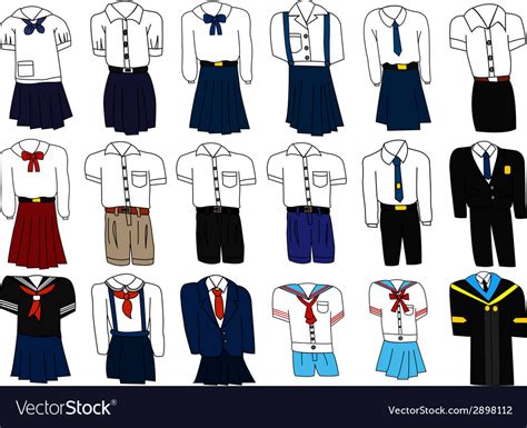 Set Thai Student Uniform Royalty Free Vector Image