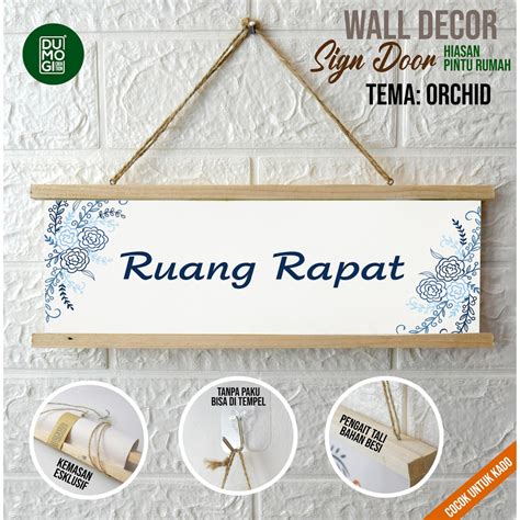 Jual Papan Nama Gantung Hiasan Pintu Sign Board Wooden Canvas Orchid