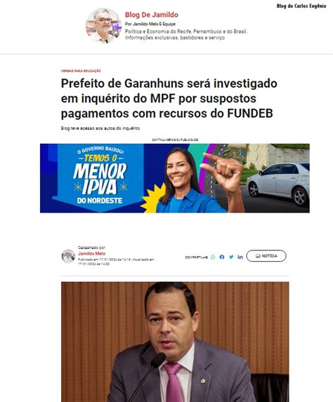 Blog do Carlos Eugênio Prefeito de Garanhuns será Investigado pelo