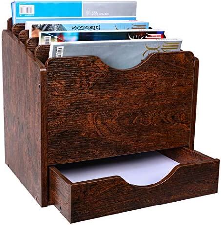 PAG Wood Desktop File Holder Organizer Mail Sorter With Drawer For