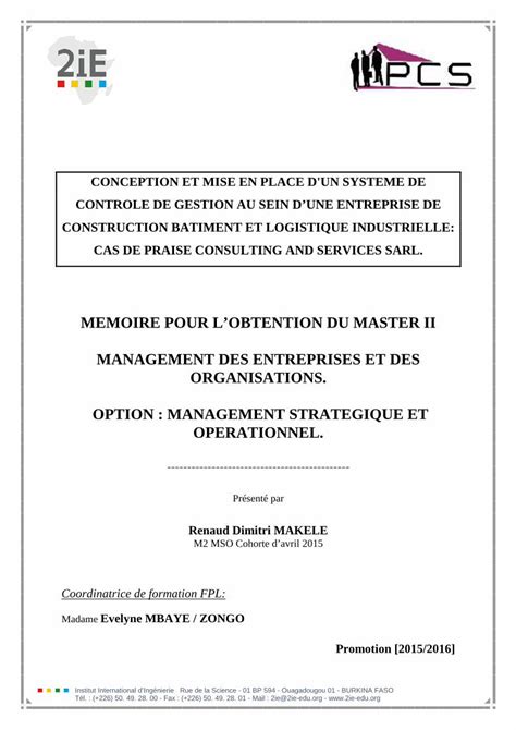 Pdf Memoire Pour Lobtention Du Master Ii Management Dokumen Tips