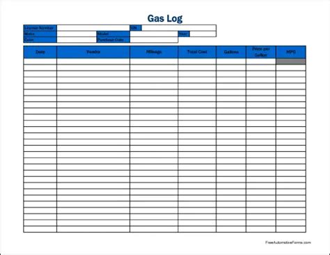 Fuel Log Sheet Printable