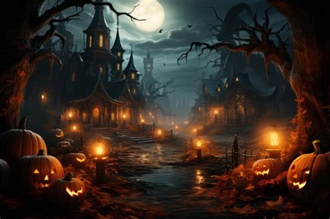 Premium AI Image | Zoom background with a haunted house on Halloween High quality photo