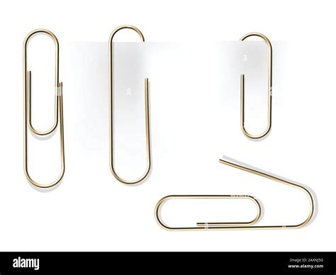 Realistic Metal Paper Clips Set Vector Set Stationery Paperclip