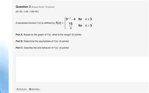 A Piecewise Function F X Is Defined By F Of X Is Equal To The