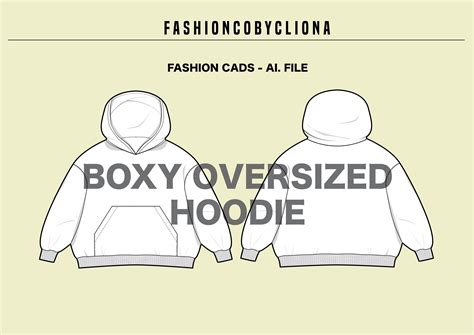 Boxy Oversized Fit Hoodie Blank Fashion Design Illustrator Template Cad