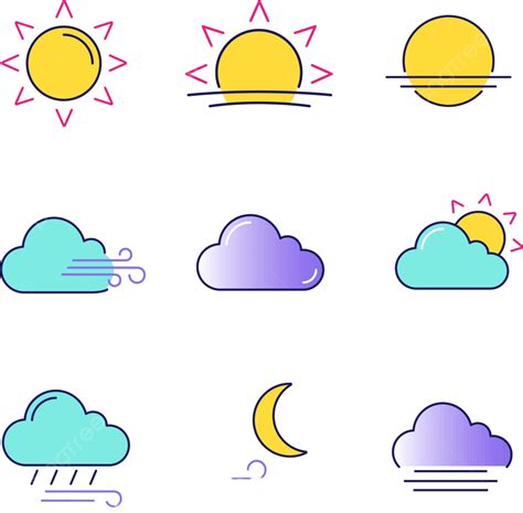 Weather Forecast Color Icons Set Clip Art Moon Foggy Vector Clip Art Moon Foggy Png And