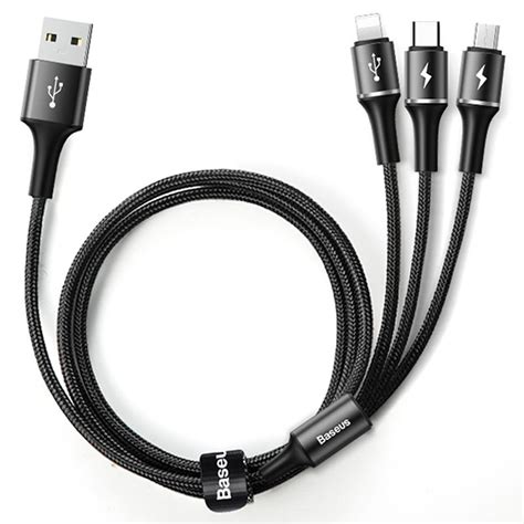 Baseus Halo In Data Cable Black M Lightning Type C Micro