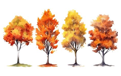 Premium AI Image | Watercolor set vector illustration of colorful autumn tree isolated on white ...