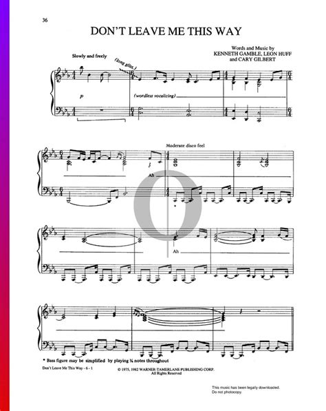 Don T Leave Me This Way Harold Melvin The Blue Notes Piano Sheet