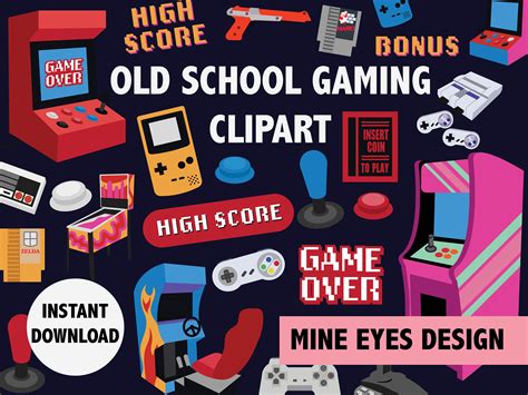 OLD SCHOOL GAMING Clipart Arcade Game Illustrations Clip Art - Etsy