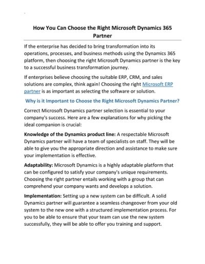 How You Can Choose The Right Microsoft Dynamics Partner