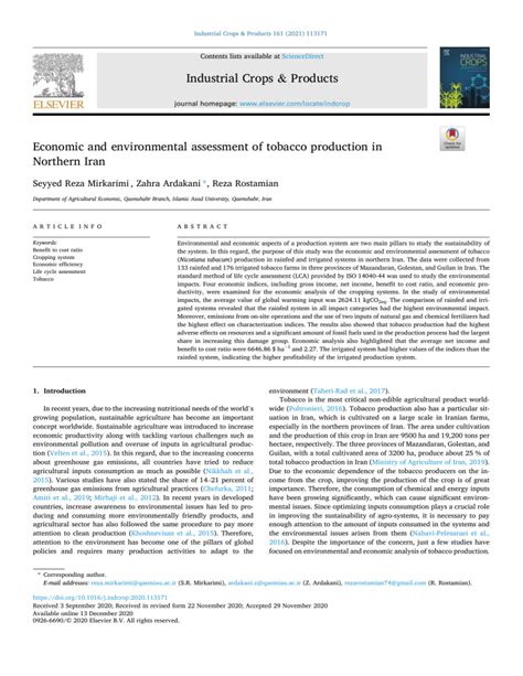 Economic And Environmental Assessment Of Tobacco Production In