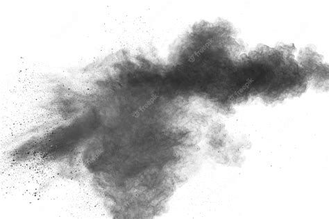 Explosion De Poudre Noire Sur Fond Blanc Nuage De Particules De