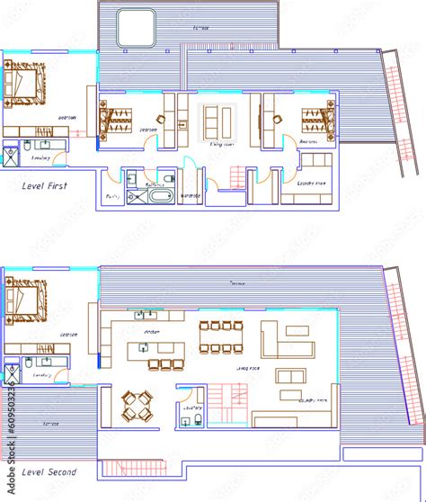 Vector sketch illustration of a simple house plan for a small family Stock Vector | Adobe Stock