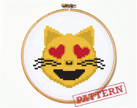 Cat With Heart Eyes Emoji Cross Stitch Pattern Pdf The Stranded Stitch