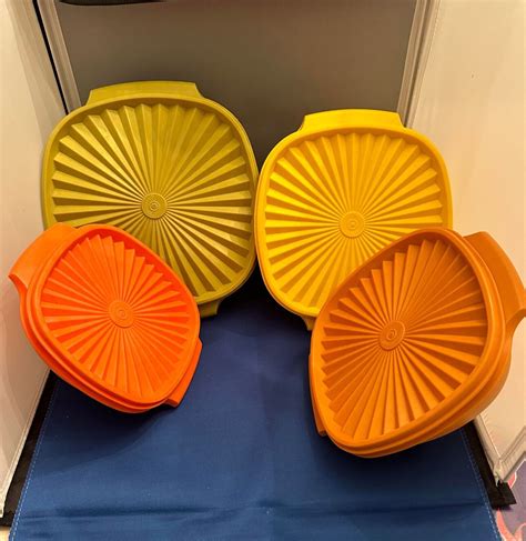 Vintage Set Of Tupperware Servalier Bowls Lids Usa Avocado Yellow