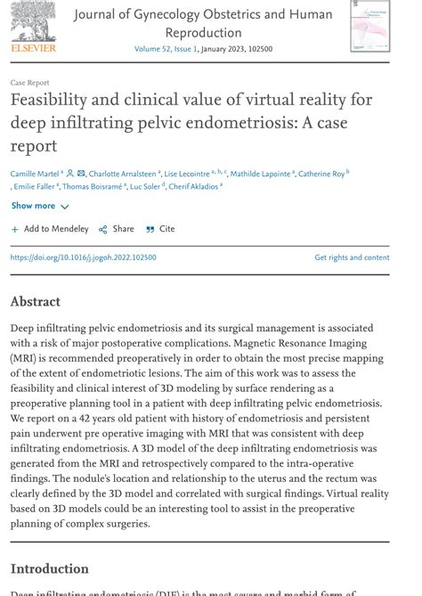 Feasibility And Clinical Value Of Virtual Reality For Deep Infiltrating