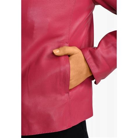 Femme Oakwood Leslie Fushia Veste Courte Col Chemise En Cuir