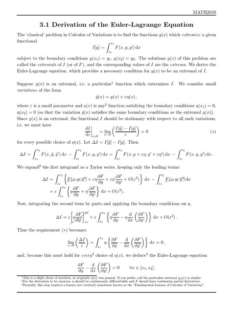 31 Derivation Of The Euler Lagrange Equation Pdf Calculus Of