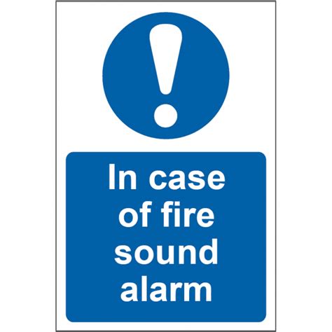 ‘in Case Of Fire Sound Alarm Sign Self Adhesive Semi Rigid Pvc 200mm