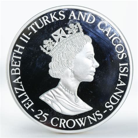 Turks and Caicos Islands 25 crowns Woodstar birds colored proof silver ...