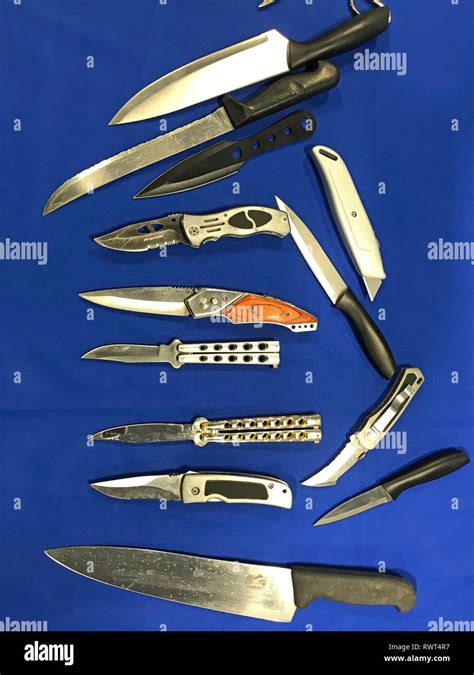 Knives On Display At Greater Manchester Police Hq Hi Res Stock