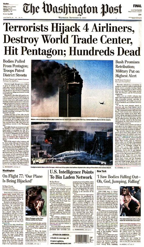 Photos: Newspaper front pages show day after 9/11 terror attack