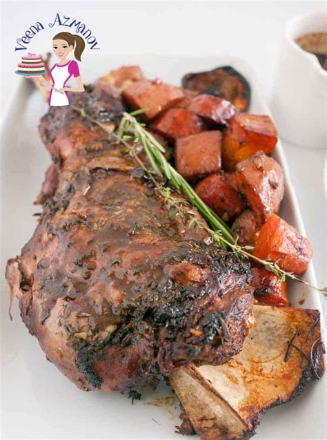 Slow cooked Roast Lamb Shoulder in Red Wine Sauce - Veena Azmanov