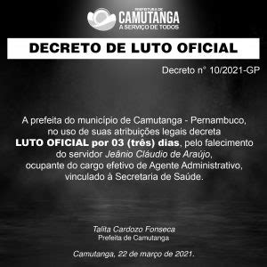 Luto Oficial De 3 Dias Prefeitura De Camutanga