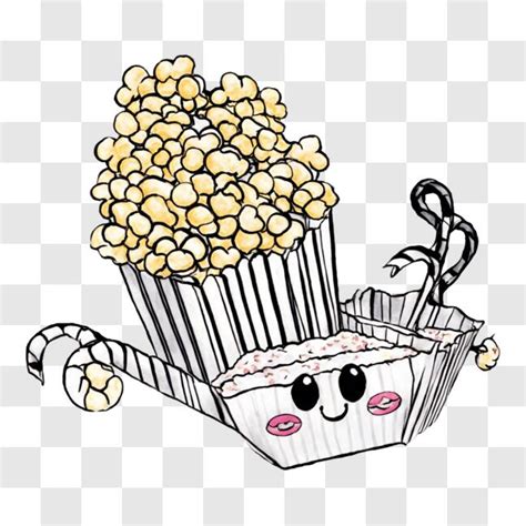 Download Popcorn Bowl with Cartoon Faces and Candy Canes PNG Online ...